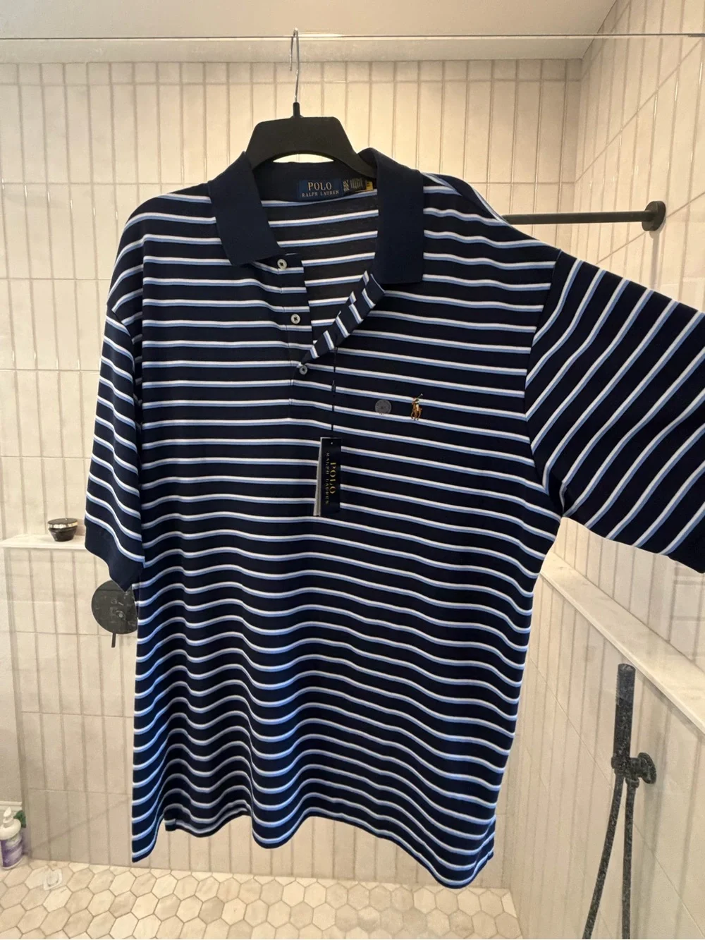 Ralph Lauren Navy and Light Blue Striped Polo Shirt